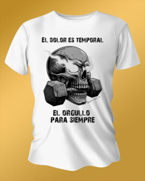 Polo Blanco Regular Fit Calavera con Pesa BN El Dolor es Temporal