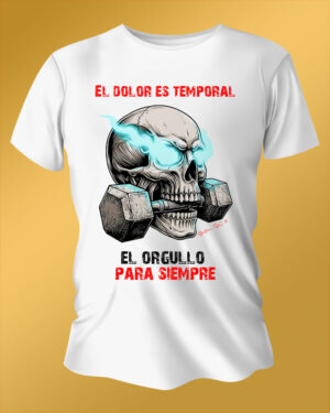 Polo Blanco Regular Fit Calavera con Pesa CL El Dolor es Temporal