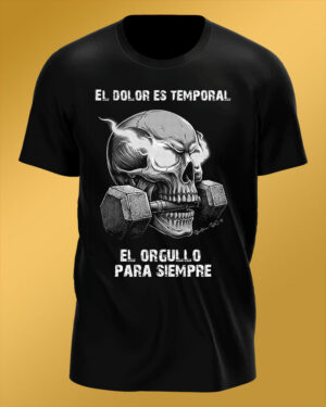 Polo Negro Regular Fit Calavera con Pesa BN El Dolor es Temporal