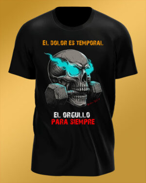 Polo Negro Regular Fit Calavera con Pesa CL El Dolor es Temporal