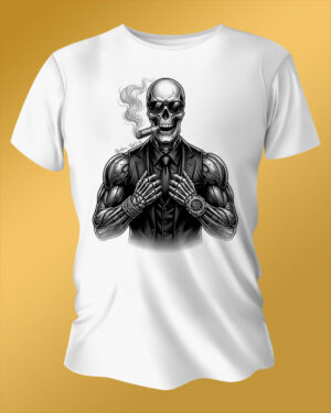 Polo Blanco Regular Fit Calavera Cigarro BN